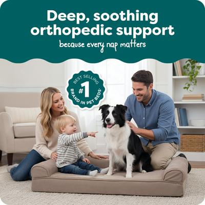 Show full view: FurHaven Plush & Suede Orthopedic Sofa Cat & Dog Bed, Almondine, Large slide 2 of 10