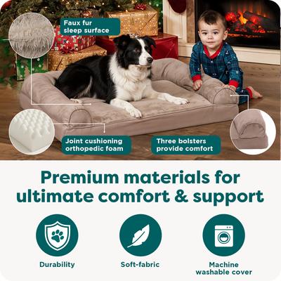 Show full view: FurHaven Plush & Suede Orthopedic Sofa Cat & Dog Bed, Almondine, Large slide 5 of 10