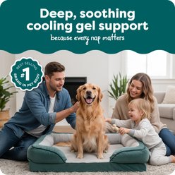 FurHaven Velvet Waves Perfect Comfort Cooling Gel Bolster Cat & Dog Bed with Removable Cover, Celadon Green, Jumbo slide 2 of 8