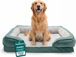 FurHaven Velvet Waves Perfect Comfort Orthopedic Sofa Cat & Dog Bed with Removable Cover, Celadon Green, Jumbo