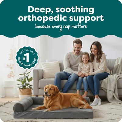 Show full view: FurHaven Plush Deluxe Chaise Orthopedic Cat & Dog Bed with Removable Cover, Platinum Gray, Jumbo slide 2 of 10