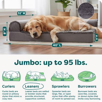 Show full view: FurHaven Plush Deluxe Chaise Orthopedic Cat & Dog Bed with Removable Cover, Platinum Gray, Jumbo slide 3 of 10