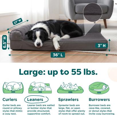 Show full view: FurHaven Plush Deluxe Chaise Orthopedic Cat & Dog Bed with Removable Cover, Platinum Gray, Large slide 3 of 10