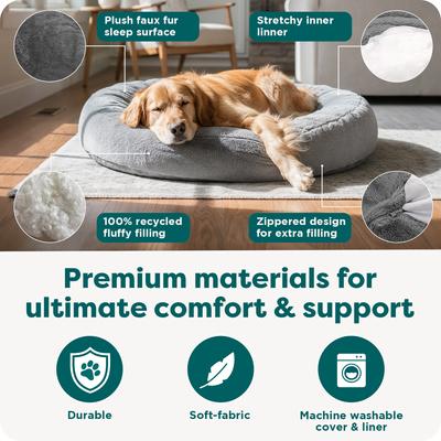 Show full view: FurHaven Plush Ball Pillow Dog Bed with Removable Cover, Gray Mist, X-Large slide 5 of 12