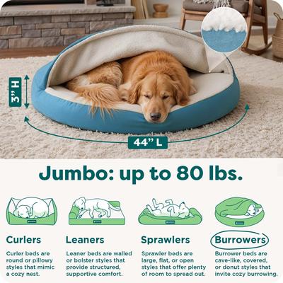 Show full view: FurHaven Faux Sheepskin Snuggery Orthopedic Cat & Dog Bed with Removable Cover, Blue, 44-in slide 3 of 10