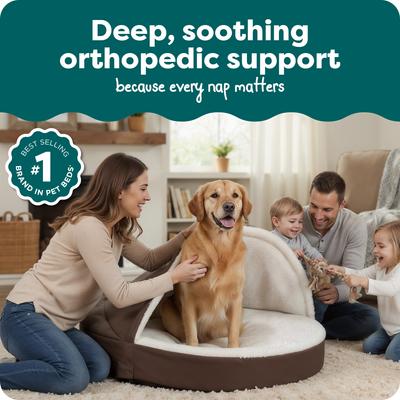 Show full view: FurHaven Faux Sheepskin Snuggery Orthopedic Cat & Dog Bed with Removable Cover, Espresso, 44-in slide 2 of 10