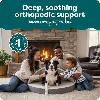 Show full view: FurHaven Faux Sheepskin Snuggery Orthopedic Cat & Dog Bed with Removable Cover, Gray, 35-in slide 2 of 10