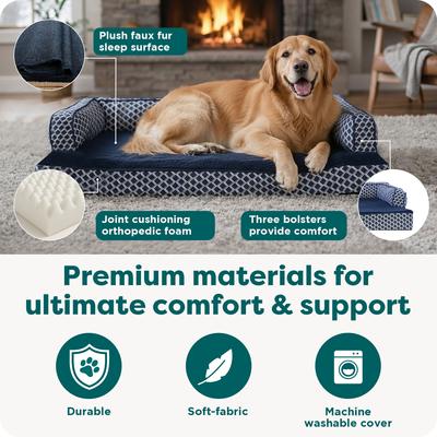 Show full view: FurHaven Comfy Couch Orthopedic Bolster Dog Bed with Removable Cover, Diamond Blue, Jumbo slide 5 of 10