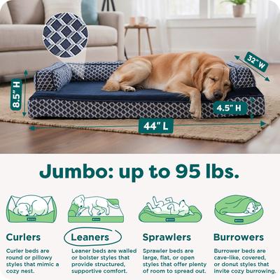 Show full view: FurHaven Comfy Couch Orthopedic Bolster Dog Bed with Removable Cover, Diamond Blue, Jumbo slide 3 of 10