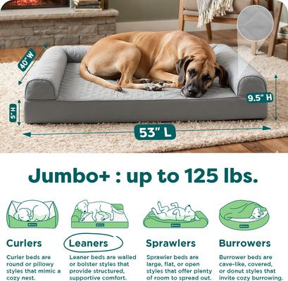 Show full view: FurHaven Quilted Orthopedic Sofa Cat & Dog Bed with Removable Cover, Silver Gray, Jumbo Plus slide 3 of 10