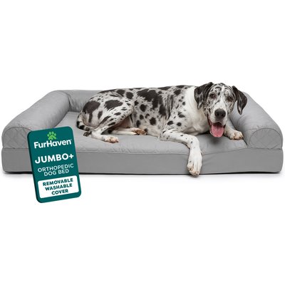 FurHaven FurHaven Quilted Orthopedic Sofa Cat & Dog Bed with Removable Cover, Silver Gray, Jumbo Plus
