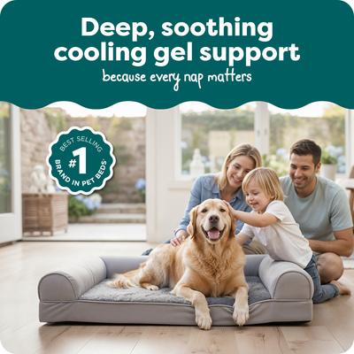 Show full view: FurHaven Plush & Suede Cooling Gel Bolster Dog Bed with Removable Cover, Gray, Jumbo slide 2 of 9