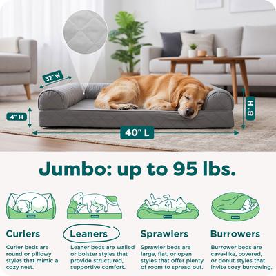 Show full view: FurHaven Quilted Orthopedic Sofa Cat & Dog Bed with Removable Cover, Jumbo, Silver Gray slide 4 of 11