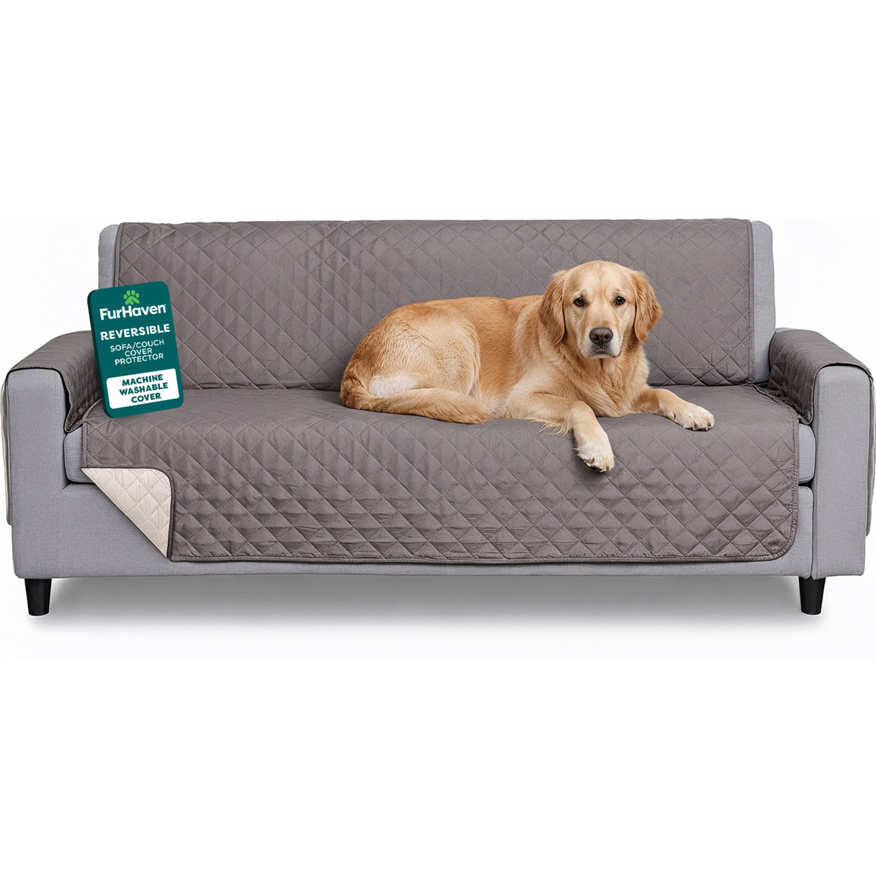FurHaven Water-Resistant Reversible Furniture Protector, Sofa, 2 count, Gray/Mist