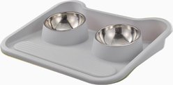NonoPets Non-Slip Dual Bowl Set with Raised Base Cat Food & Water Feeder, Grey