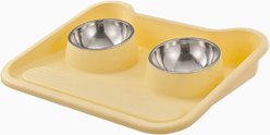 NonoPets Non-Slip Dual Bowl Set with Raised Base Cat Food & Water Feeder, Yellow slide 1 of 7