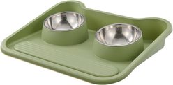 NonoPets Non-Slip Dual Bowl Set with Raised Base Cat Food & Water Feeder, Green