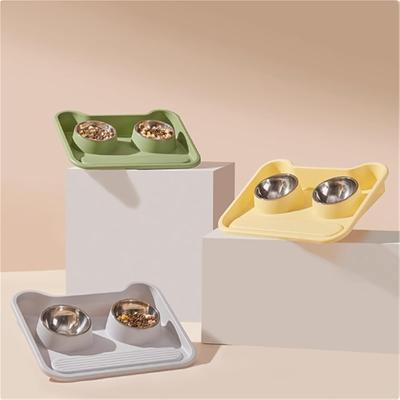 Show full view: NonoPets Non-Slip Dual Bowl Set with Raised Base Cat Food & Water Feeder, Yellow slide 8 of 8