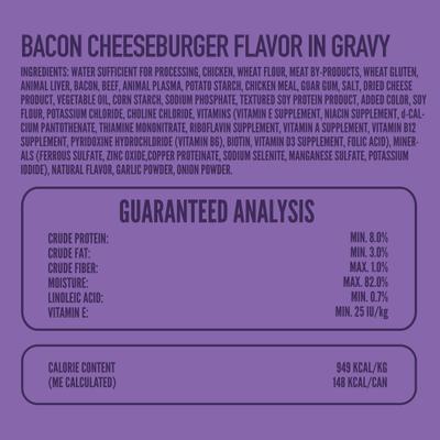 Show full view: A Strong Heart Bacon Cheeseburger Flavor in Gravy Wet Dog Food, 5.5-oz can, case of 24 slide 5 of 10