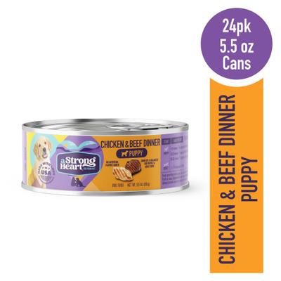 Show full view: A Strong Heart Chicken & Beef Dinner Puppy Wet Dog Food, 5.5-oz can, case of 24 slide 3 of 10