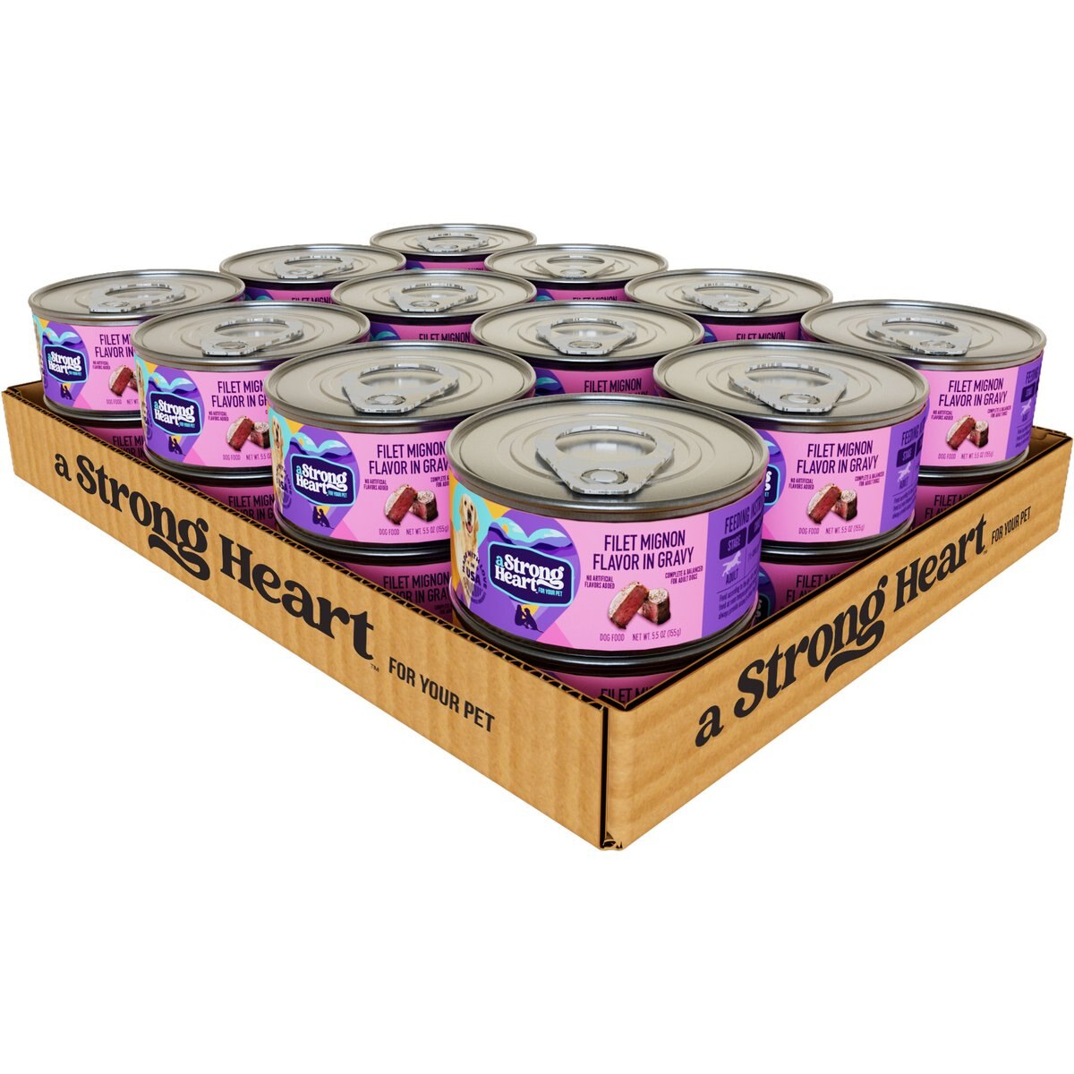A Strong Heart Filet Mignon Flavor in Gravy Wet Dog Food, 5.5-oz can, case of 24