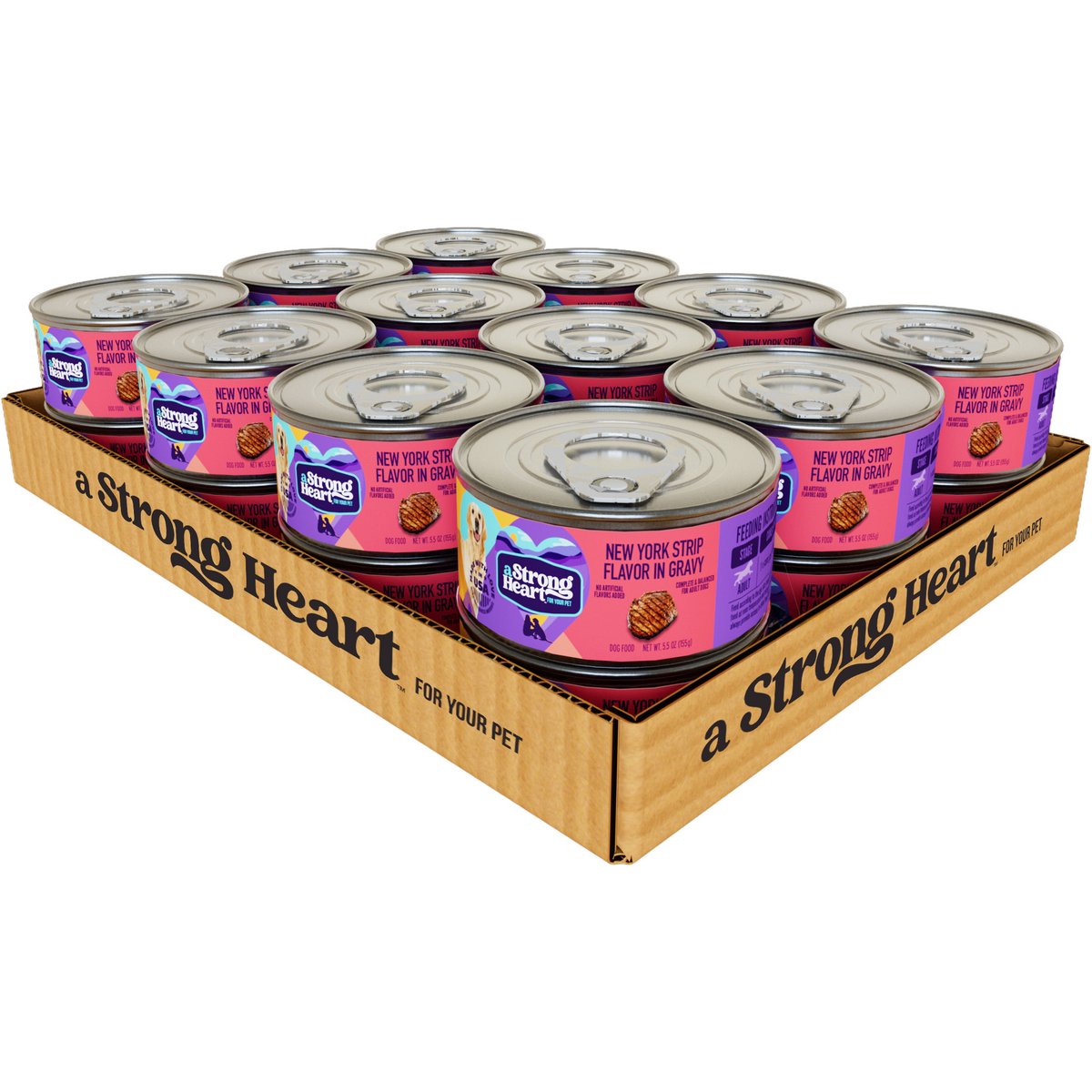 A Strong Heart New York Strip Flavor in Gravy Wet Dog Food, 5.5-oz can, case of 24