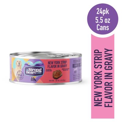 Show full view: A Strong Heart New York Strip Flavor in Gravy Wet Dog Food, 5.5-oz can, case of 24 slide 3 of 11