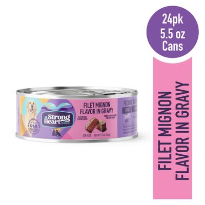 Show full view: A Strong Heart Filet Mignon Flavor in Gravy Wet Dog Food, 5.5-oz can, case of 24 slide 3 of 10