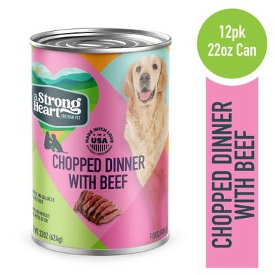 Show full view: A Strong Heart Chopped Dinner with Beef Wet Dog Food, 22-oz can, case of 12 slide 3 of 11