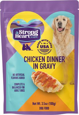 Show full view: A Strong Heart Chicken Dinner in Gravy Wet Dog Food, 3.5-oz pouch, case of 24 slide 3 of 10