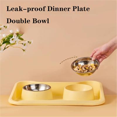 Show full view: NonoPets Non-Slip Dual Bowl Set with Raised Base Cat Food & Water Feeder, Yellow slide 6 of 8