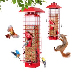 Yarty Squirrel Proof Wild Bird Feeder, 3-lb, Red