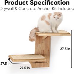 FUKUMARU Solid Rubber Wood Wall Mounted Cat Wall Shelf with 2 Platform & Sisal Mat, Brown slide 2 of 6