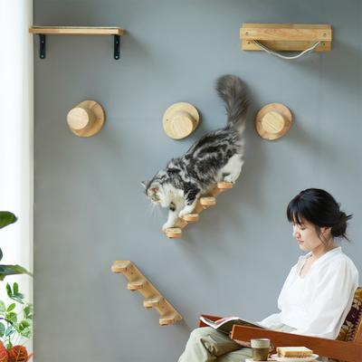 Show full view: FUKUMARU Solid Rubber Wood Wall Mounted Cat Wall Climber Shelf, Brown slide 6 of 7