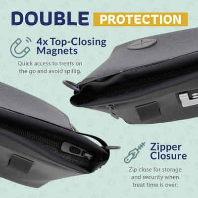 Show full view: Katziela Hands Free Quick Access Magnet Closure Anti Spill Expandable Dog Treat Pouch with Adjustable Shoulder Strap & Belt Clip, Small, Black slide 6 of 9