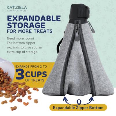 Show full view: Katziela Hands Free Quick Access Magnet Closure Anti Spill Expandable Dog Treat Pouch with Adjustable Shoulder Strap & Belt Clip, Small, Grey slide 5 of 10