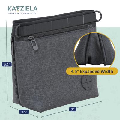 Show full view: Katziela Hands Free Quick Access Magnet Closure Anti Spill Expandable Dog Treat Pouch with Adjustable Shoulder Strap & Belt Clip, Small, Black slide 2 of 9