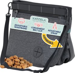 Katziela Hands Free Quick Access Magnet Closure Anti Spill Expandable Dog Treat Pouch with Adjustable Shoulder Strap & Belt Clip, Small, Black