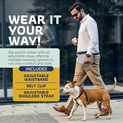 Show full view: Katziela Hands Free Quick Access Magnet Closure Anti Spill Expandable Dog Treat Pouch with Adjustable Shoulder Strap & Belt Clip, Small, Grey slide 6 of 10