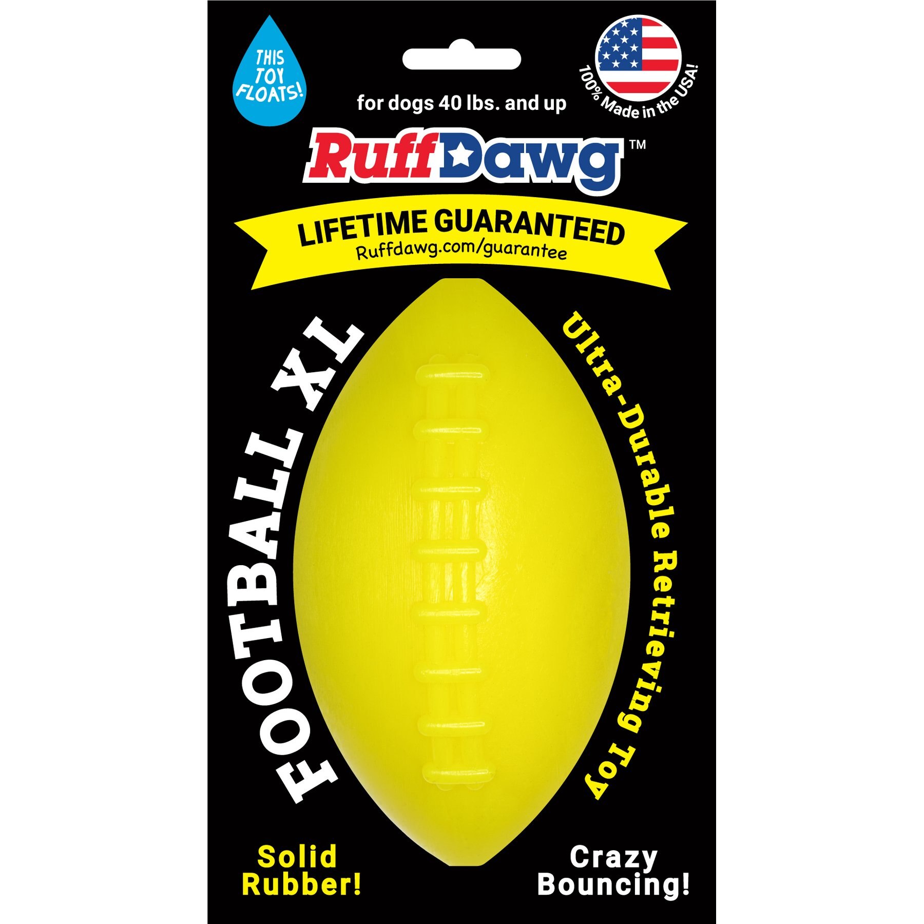 Ruff Dawg Football Dog Chew Toy, Yellow, X-Large