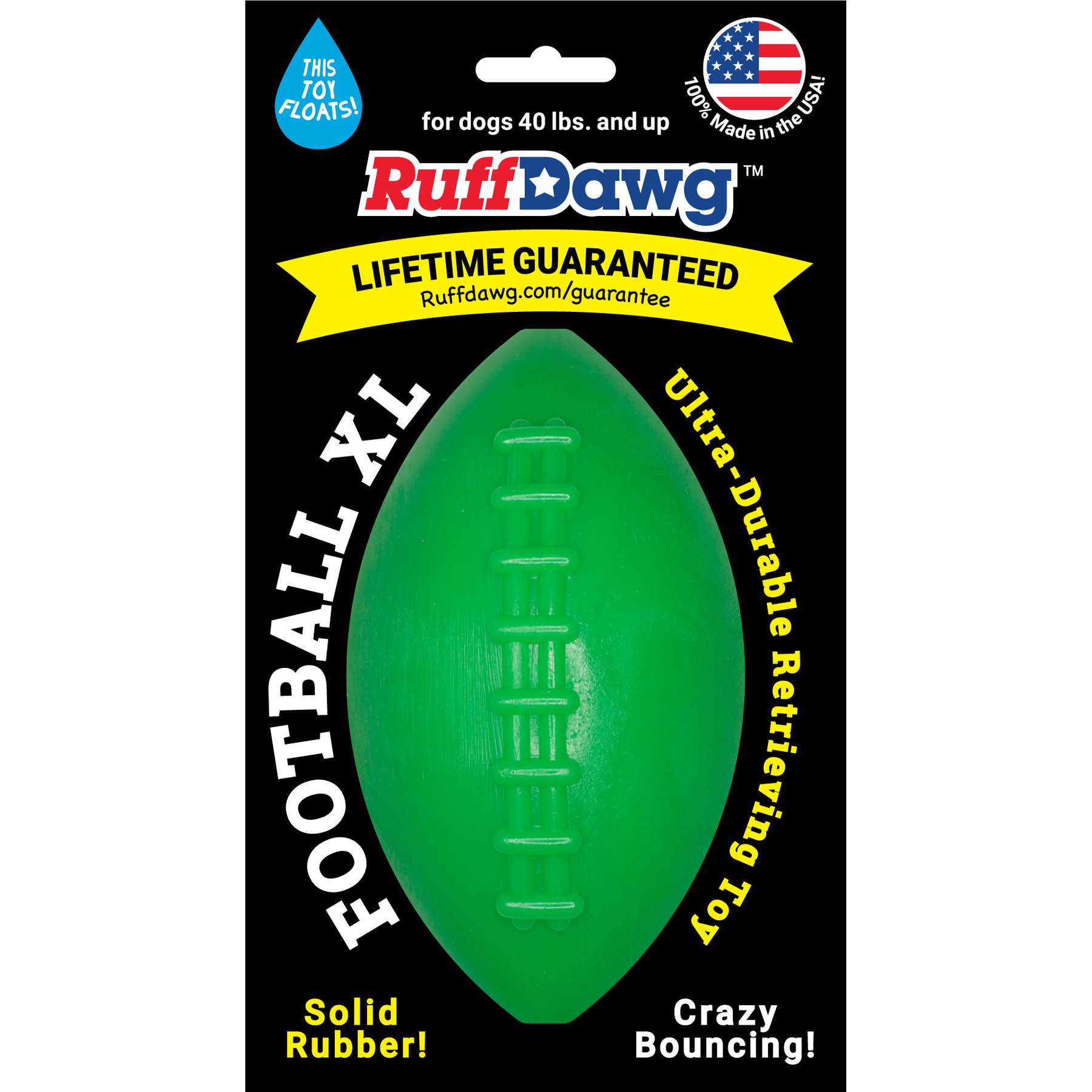 Ruff Dawg Football Dog Chew Toy, Green, X-Large