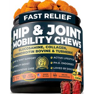 Pup Choice Hip & Joint Support with Glucosamine, Chondroitin & MSM, Beef Flavor Soft & Chewy Dog Treats, 140 Count