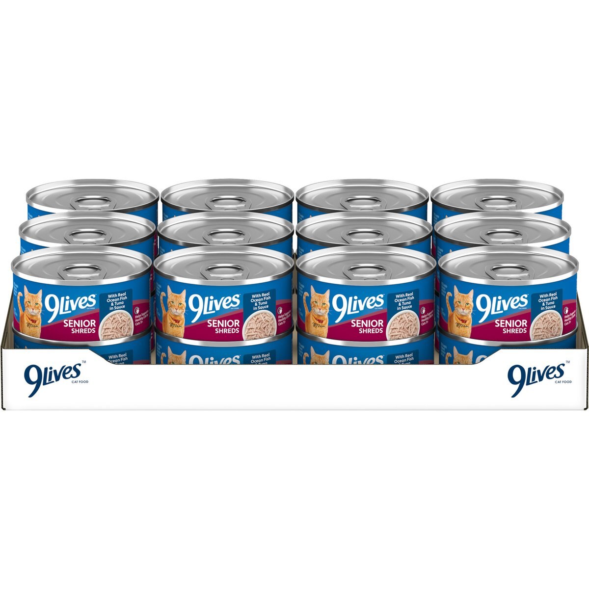 9 Lives Senior Shreds with Real Ocean Fish & Tuna in Sauce Wet Cat Food, 5.5-oz can, case of 24