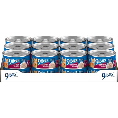 9 Lives 9 Lives Senior Shreds with Real Ocean Fish & Tuna in Sauce Wet Cat Food, 5.5-oz can, case of 24