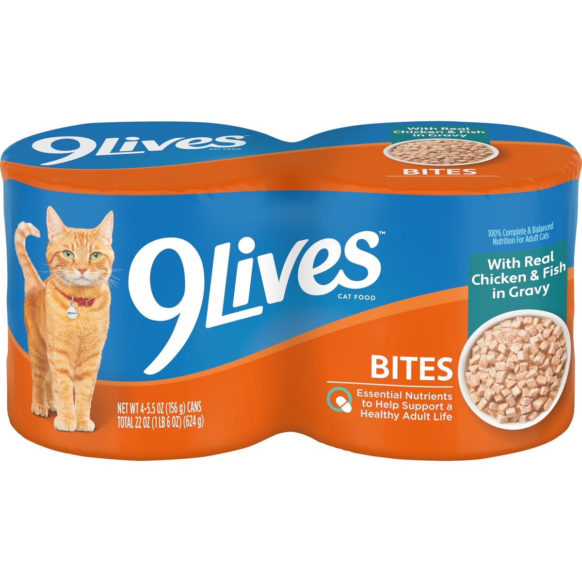9 Lives Bites with Real Chicken & Fish in Gravy Wet Cat Food, 5.5-oz can, case of 4