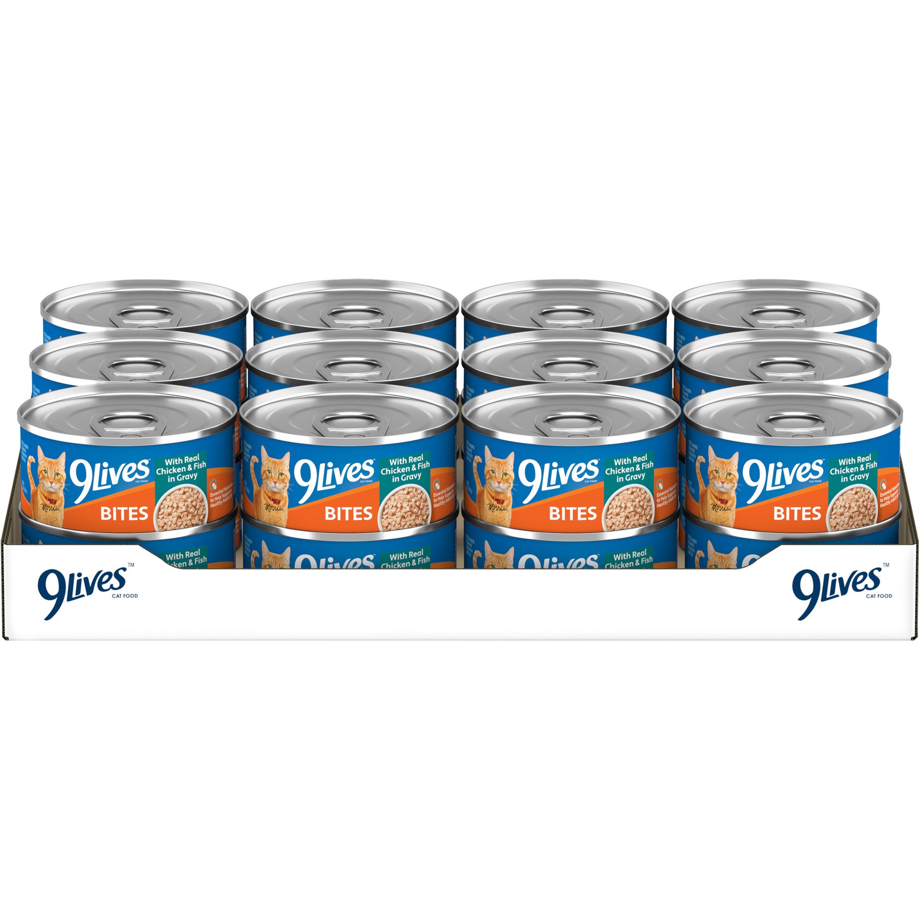 9 Lives Bites with Real Chicken & Fish In Gravy Wet Cat Food, 5.5-oz can, case of 24