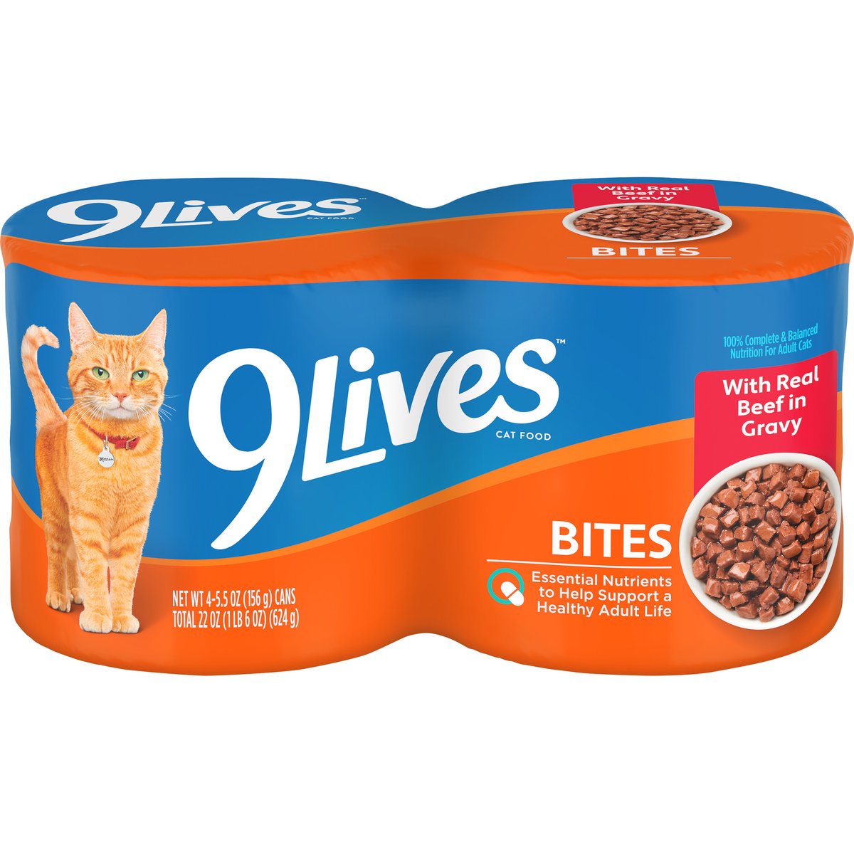 9 Lives Bites with Real Beef in Gravy Wet Cat Food, 5.5-oz can, case of 4