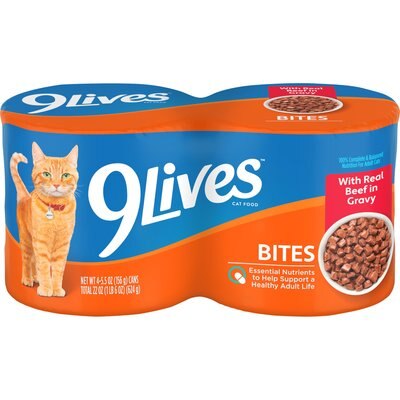9 Lives 9 Lives Bites with Real Beef in Gravy Wet Cat Food, 5.5-oz can, case of 4