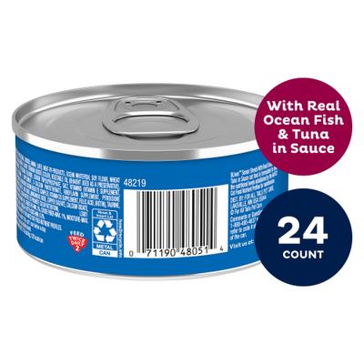 Show full view: 9 Lives Tender Morsels with Real Ocean Whitefish & Tuna Bits in Broth Senior Wet Cat Food, 5.5-oz can, case of 24 slide 4 of 12