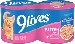 9 Lives Kitten Pate with Real Ocean Fish & Tuna Wet Cat Food, 5.5-oz can, pack of 4